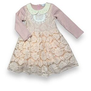Trish Scully Girls 3/3T‎ Lace Peter Pan Colllar Dress Blush Pink Boutique Pearl